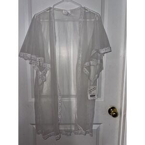 NWT Vintage White Sheer Robe 'Inner Most' Sears Bridal Flowy Sleeves Med